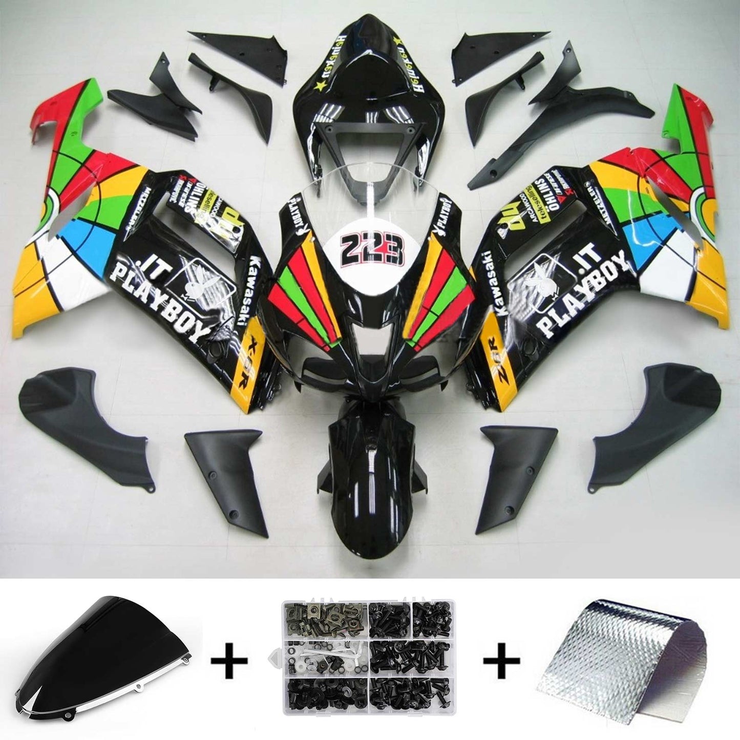 Amotopart Kawasaki 2007-2008 ZX6R 636 Kit di rivestimento colorato