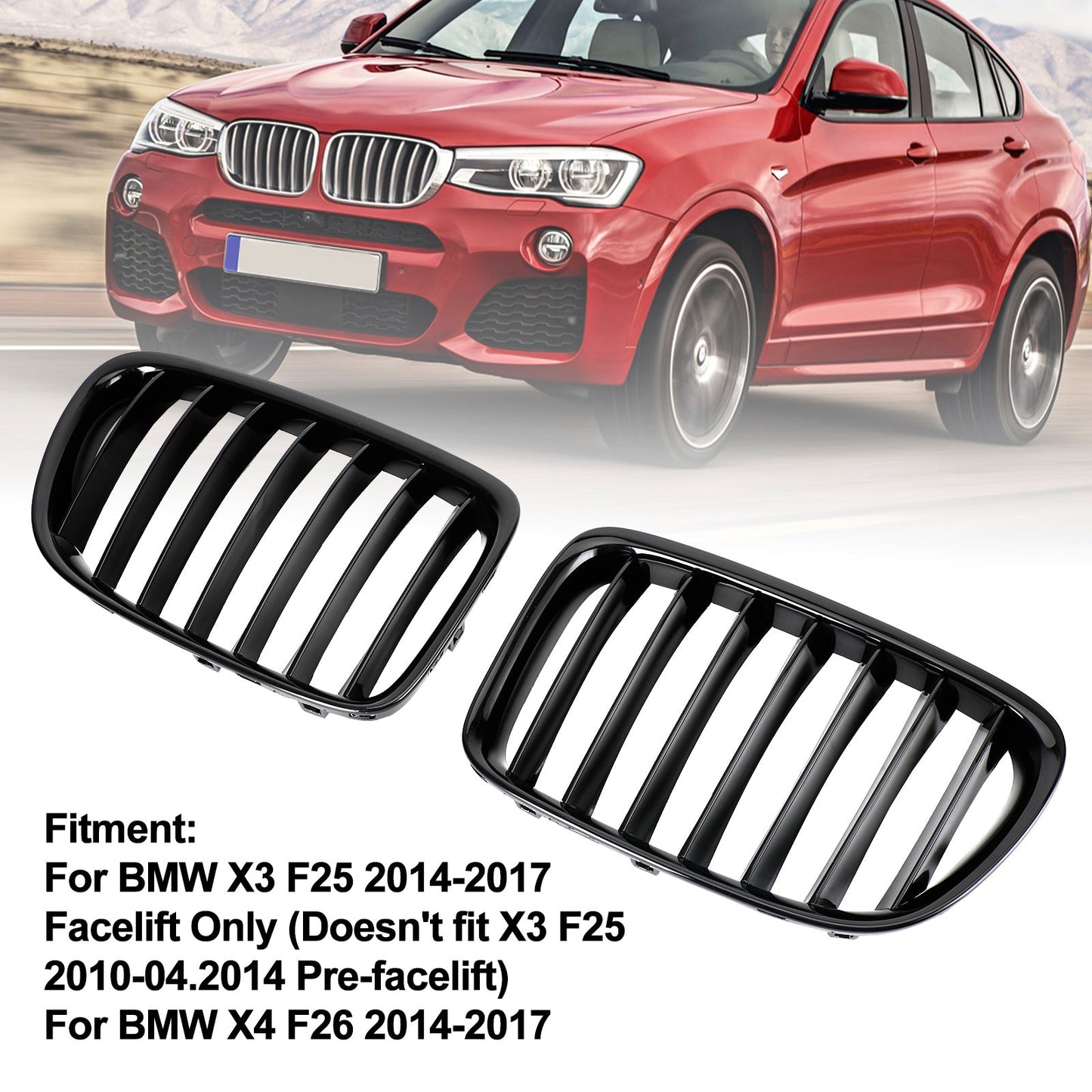 BMW X1 E84 2009-2014 SUV Nero Lucido Front Hood Reni Griglia Griglia