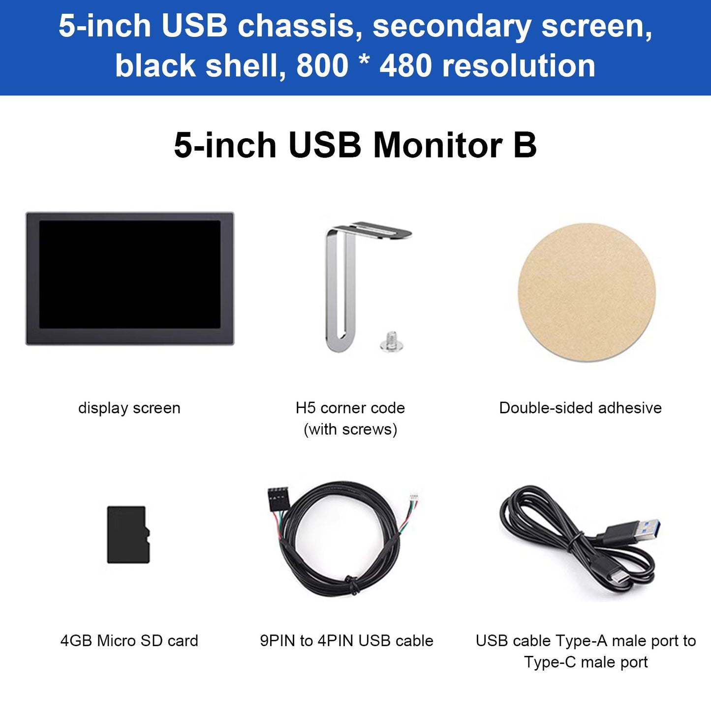 Schermo secondario per custodia per computer USB da 5/7 pollici Schermo IPS montato su tavolo per atmosfera