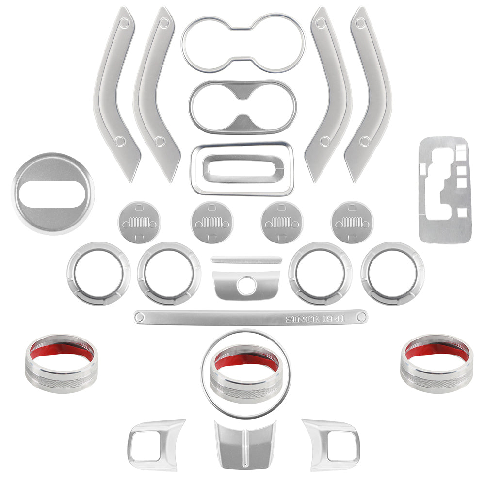 28Pcs Argento Set Completo Decorazione Interni Trim Kit Per Wrangler JK JKU 2011-2018 Generico