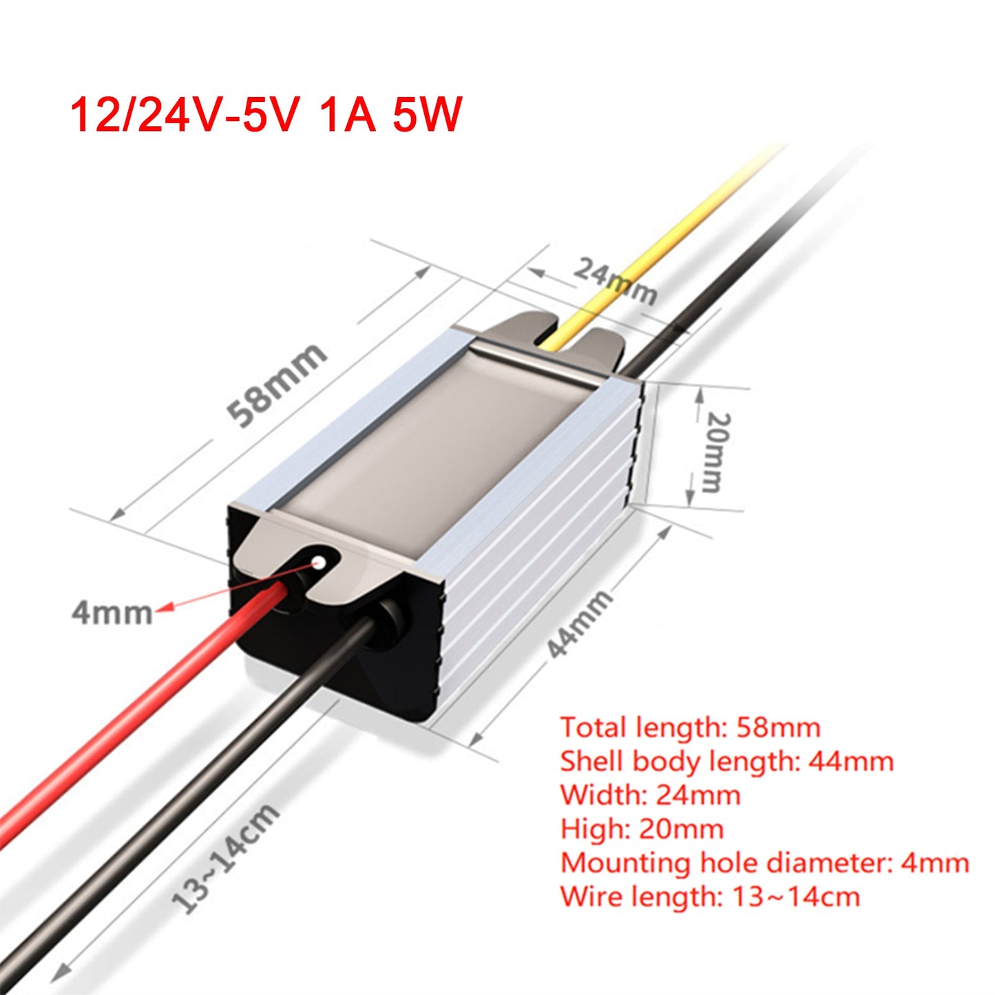 1 ~ 5A Regolatore di alimentazione del convertitore CC / CC impermeabile 12V / 24V Riduci a 5V
