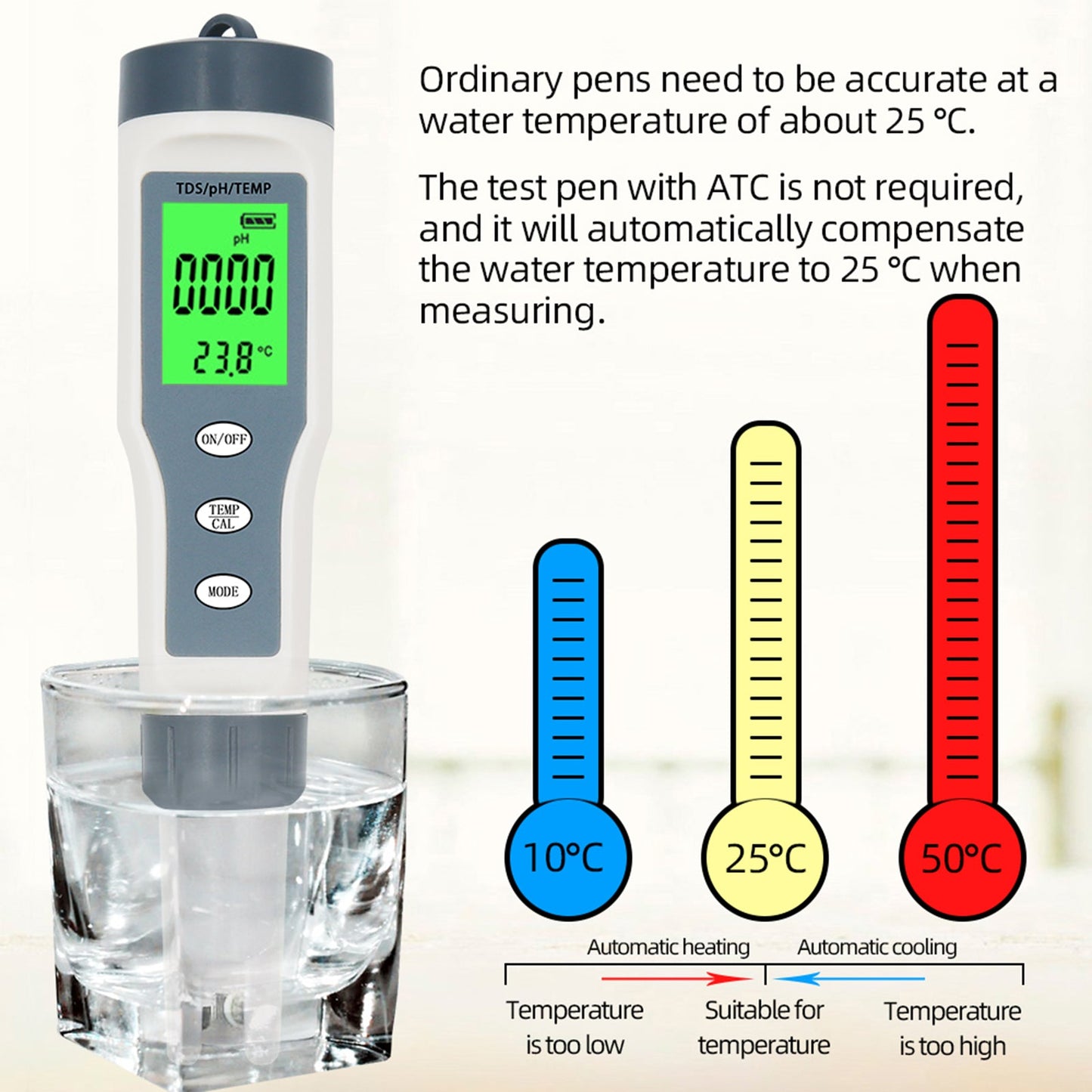 3 in 1 Digital PH TDS TEMP Strumento per tester per tester per misuratore di qualità dell&#39;acqua impermeabile
