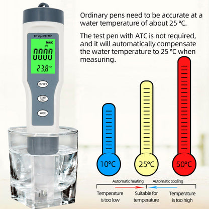 3 in 1 Digital PH TDS TEMP Strumento per tester per tester per misuratore di qualità dell&#39;acqua impermeabile