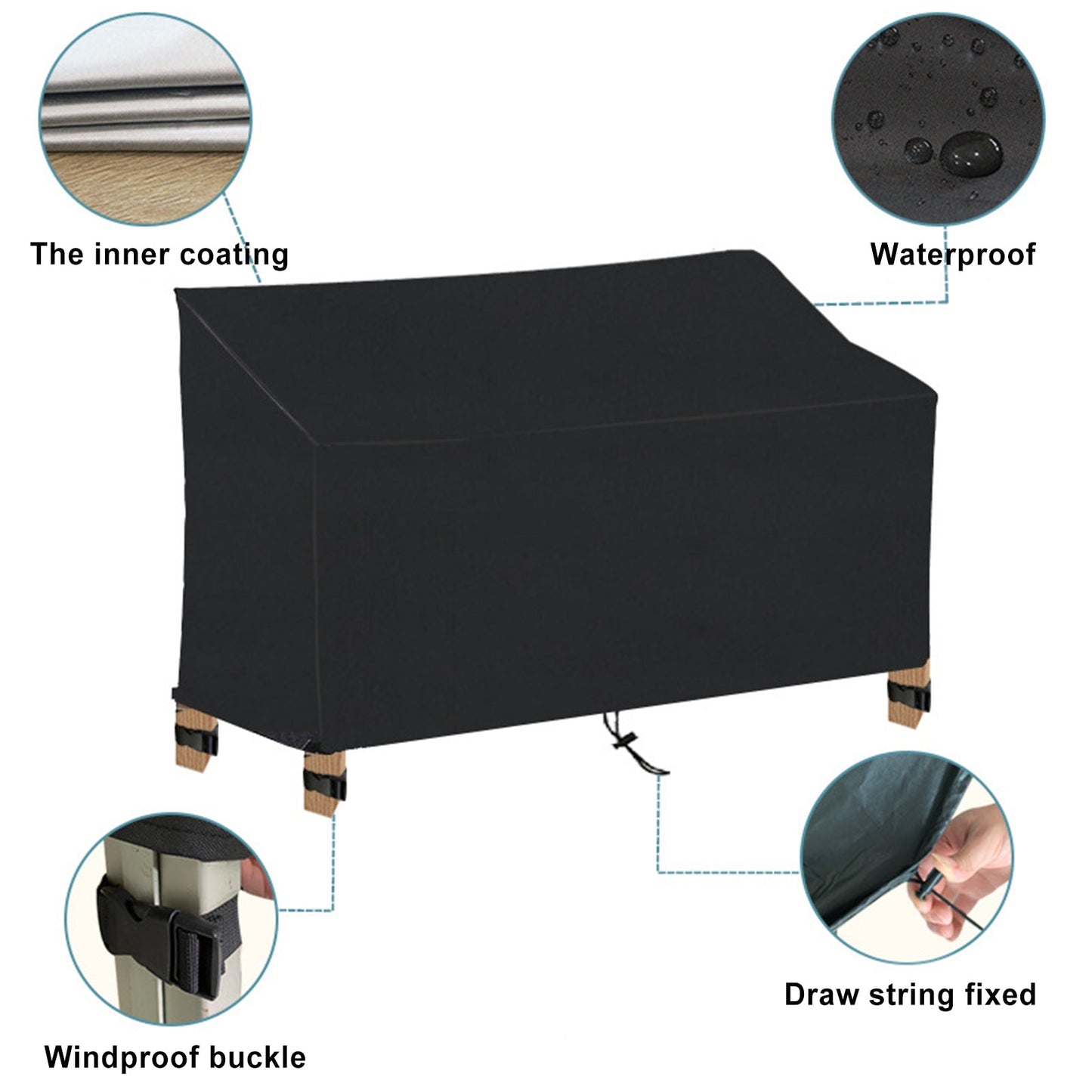 Coprisedile per panca da giardino impermeabile nero resistente per esterni 2/3/4 posti