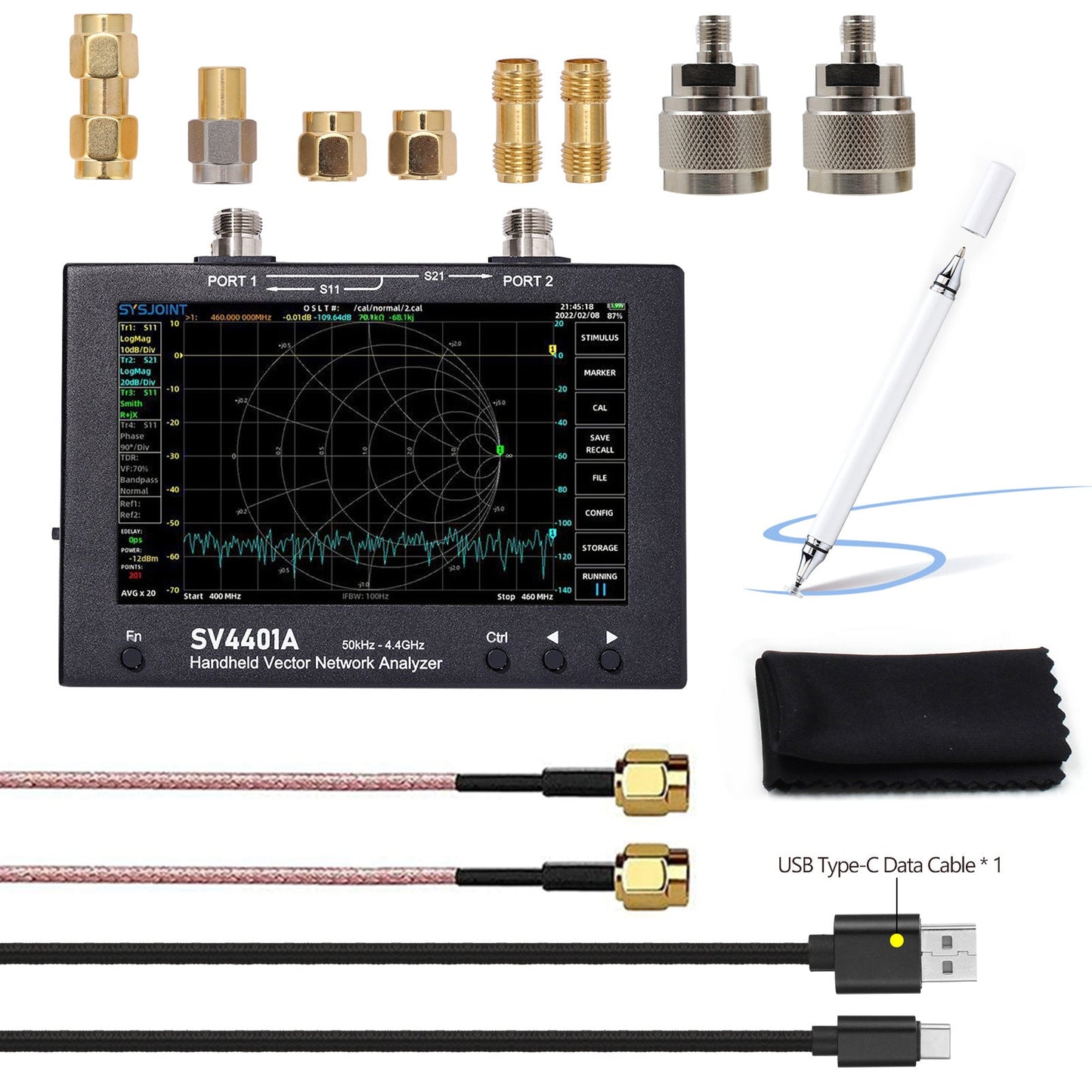 SV4401A 50KHz-4.4GHz Vector Network Vector Analyzer 100Db NanoVNA dinamico