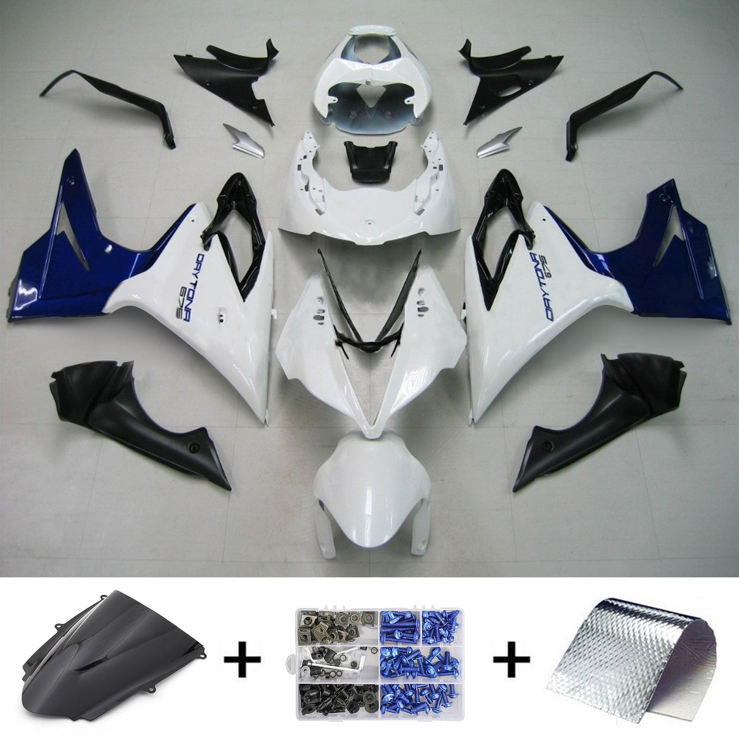 Amotopart Triumph 2013-2016 Daytona 675 White con kit di carenatura blu