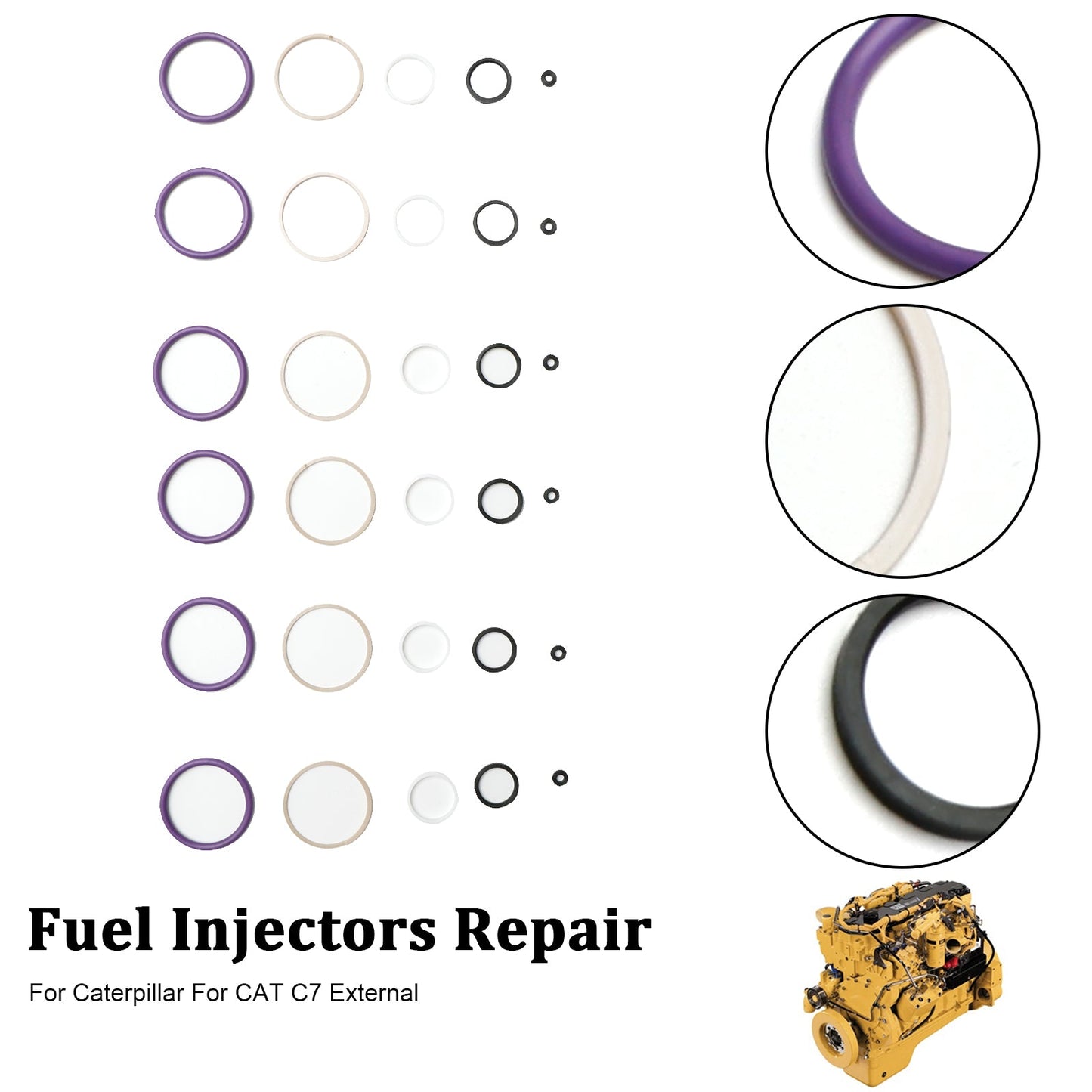 Kit O-ring di tenuta per iniettori di carburante da 6 pezzi adatto per Caterpillar C7 Fit CAT C7 interno