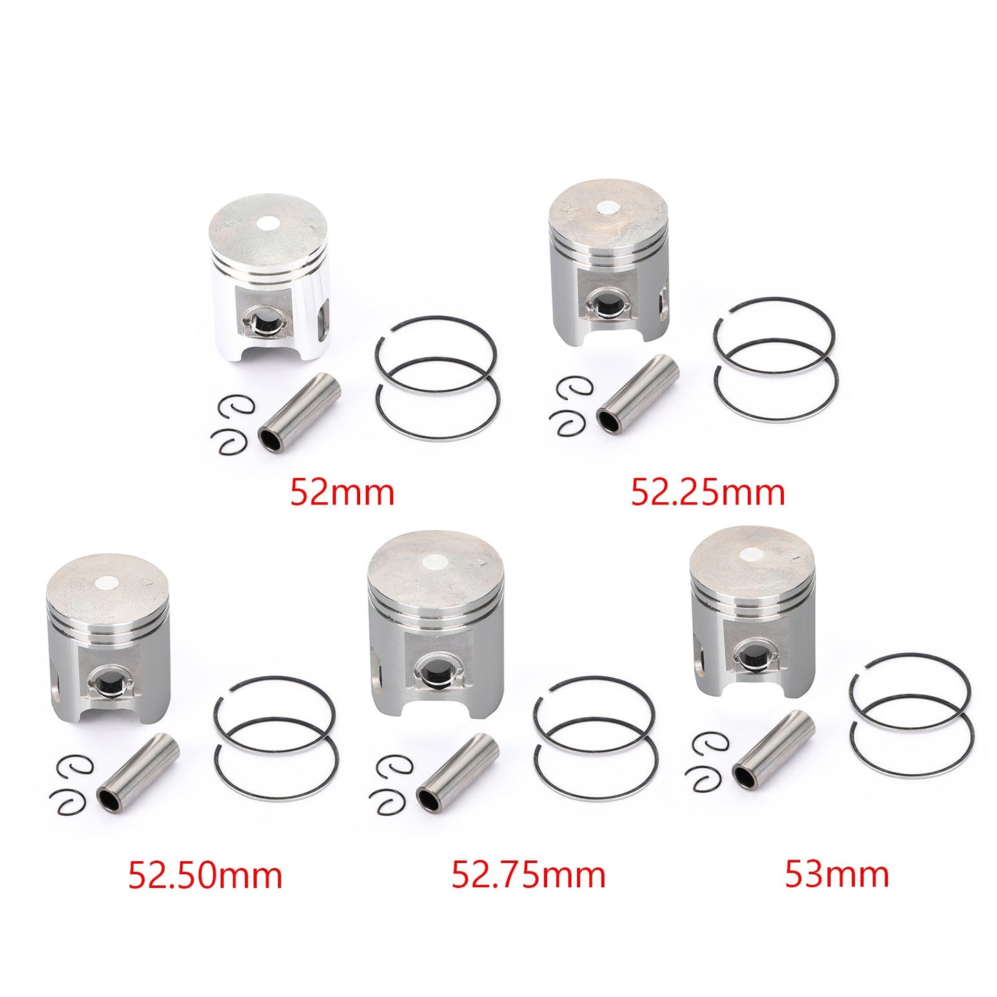 Piston Pin Ring Set STD / +0.25 / +0.50 / +0.75 / +1.00 Alesaggio Misura per Yamaha BWS Aerox Nitro NEOS Ovetto 100 1997-2003 Generico