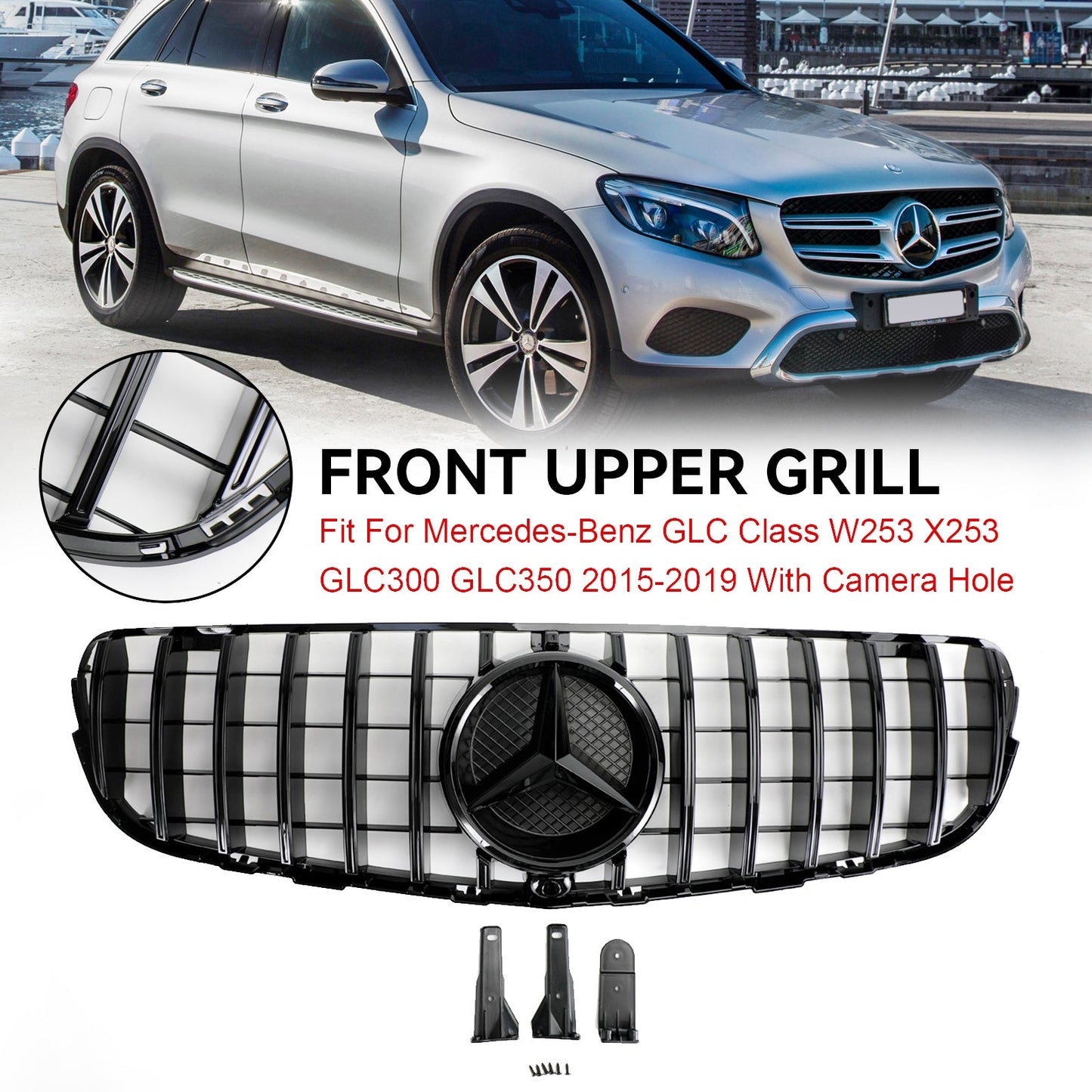 Mercedes Benz GLC X253 C253 2015-2019 Griglia Paraurti Anteriore Griglia Nero Lucido