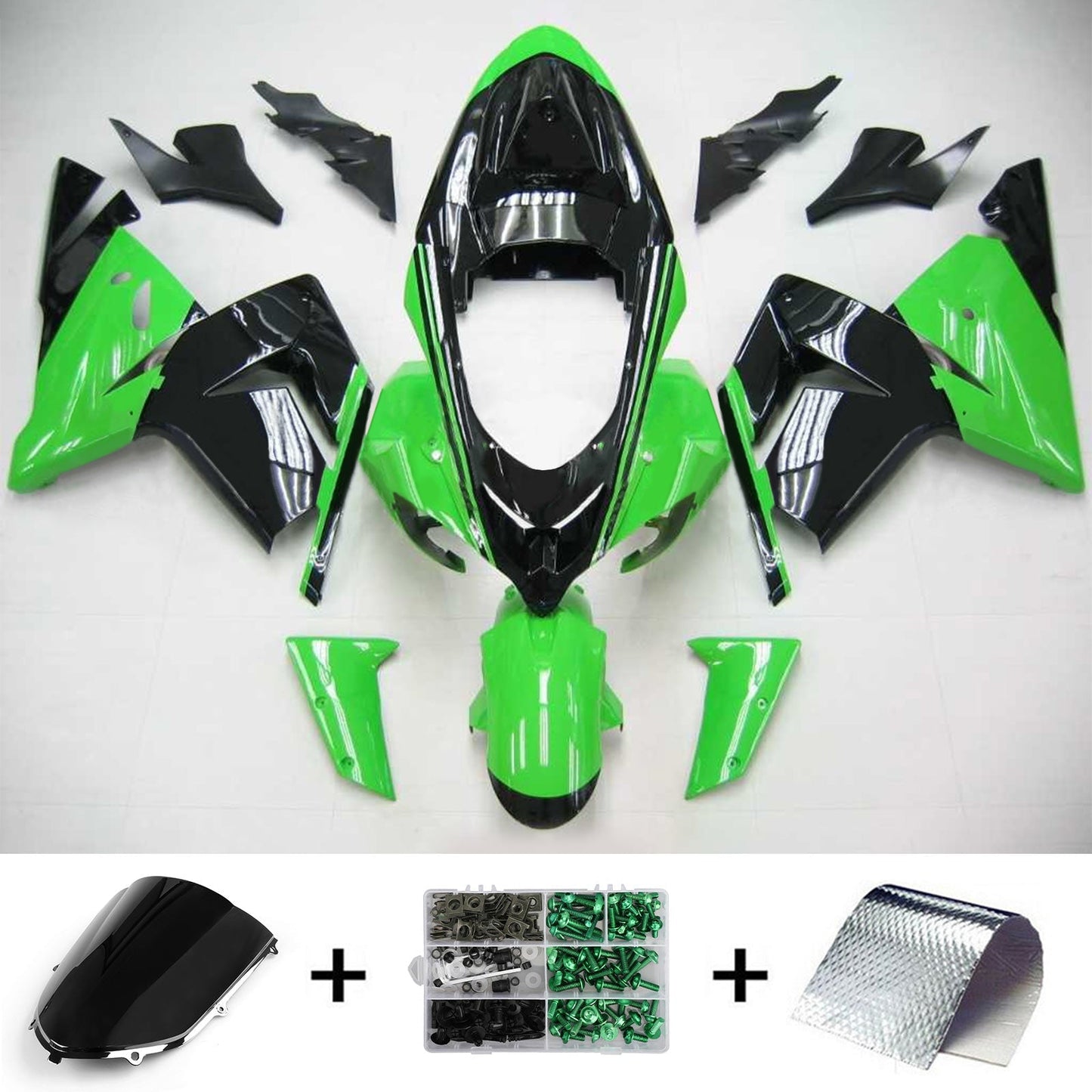 Amotopart Kawasaki 2004-2005 kit di rivestimento verde nero ZX10R