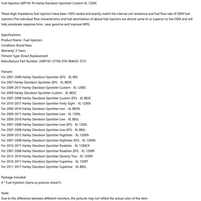 4 pezzi iniettori di carburante IWP181 adatti per Harley Davidson Sportster Custom XL 1200C generico