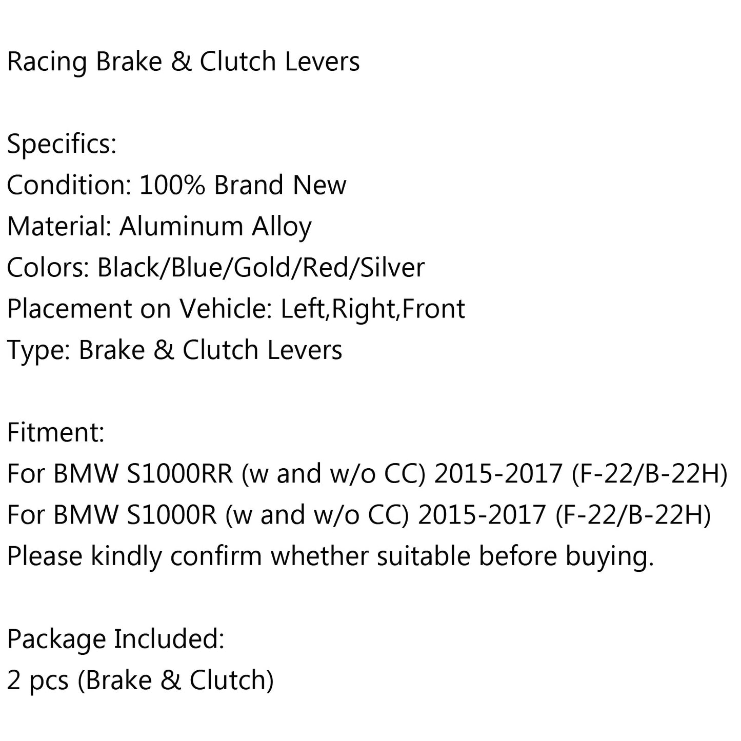 Leva freno e frizione lunga per BMW S1000RR 15-2018 S1000R 15-2018 (F-22/B-22H) BK Generico