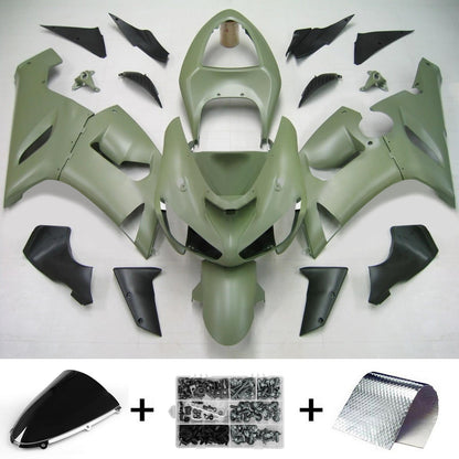 Amotopart Kawasaki 2005-2006 ZX6R 636 kit di abbigliamento grigio-verde