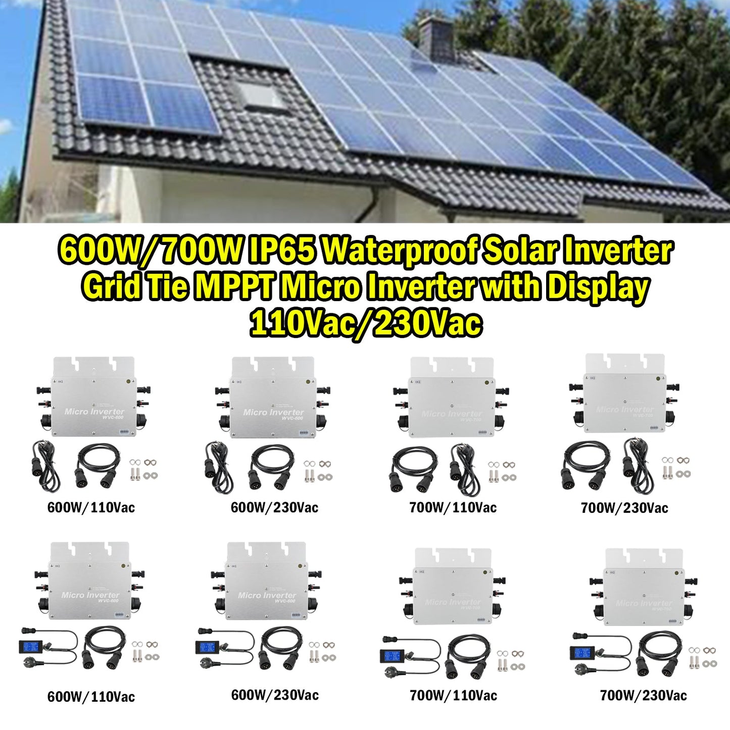 600W/700W Solar Inverter Grid Tie MPPT Micro Inverter Controllo APP con display