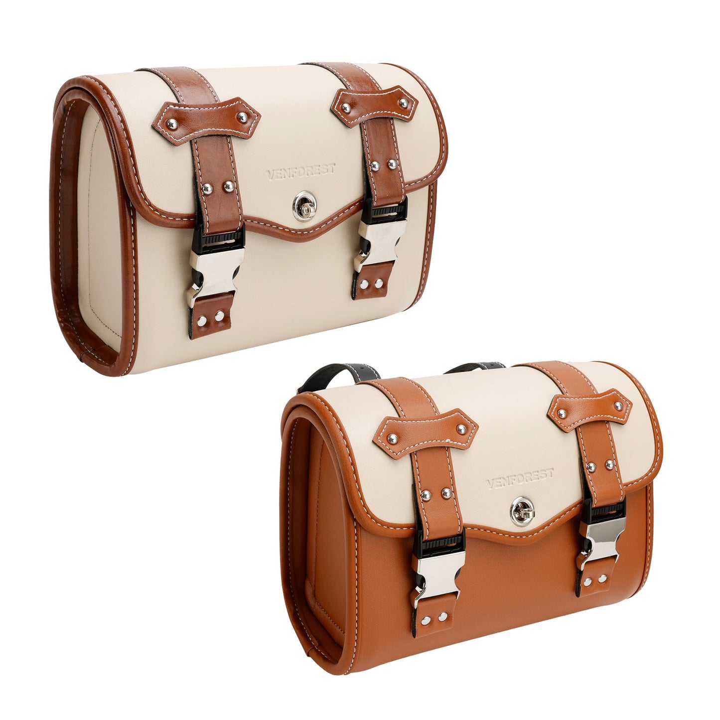 Borsa per attrezzi laterale per borsa laterale Borsa universale in tinta unita per moto Marrone-Bianco