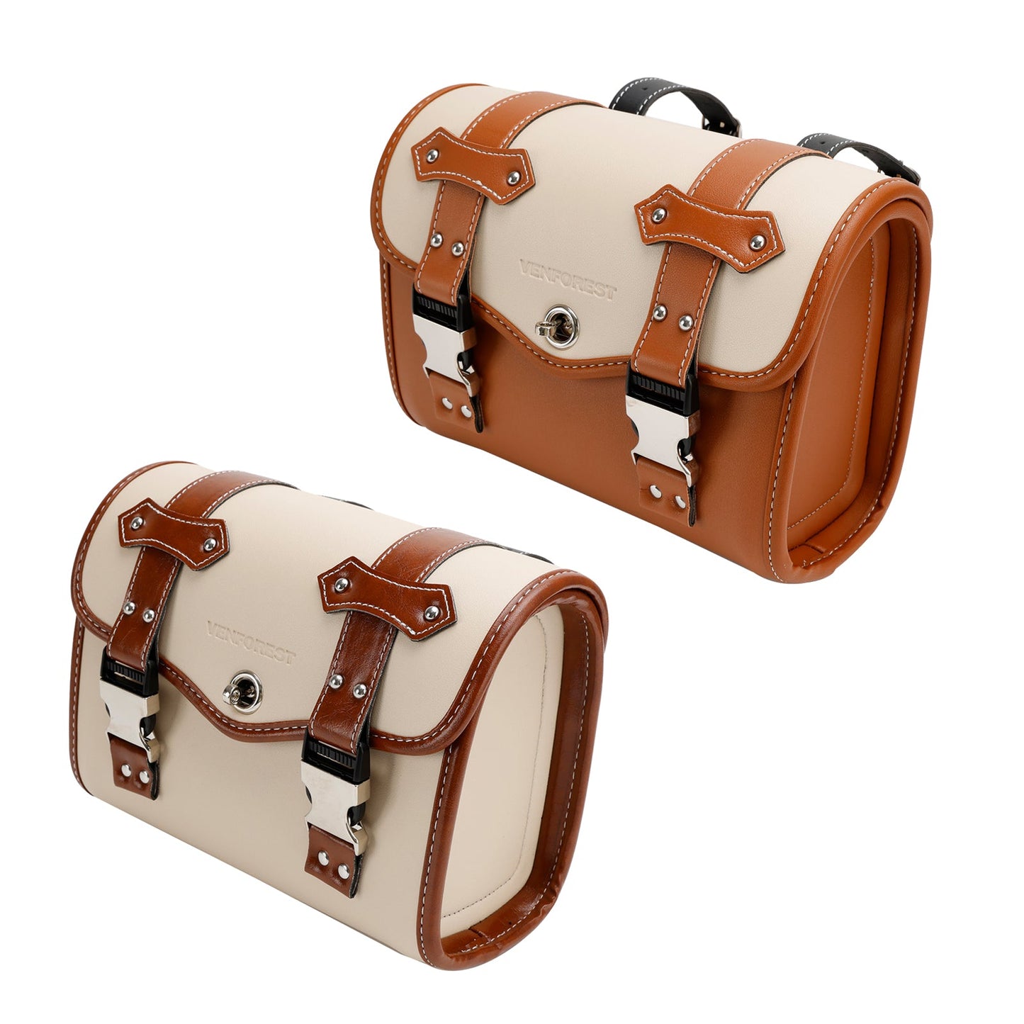 Borsa per attrezzi laterale per borsa laterale Borsa universale in tinta unita per moto Marrone-Bianco