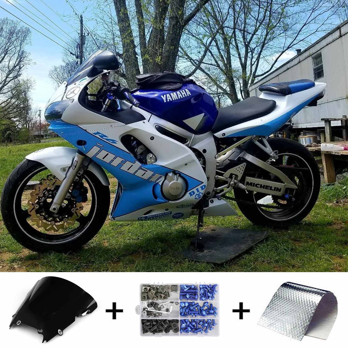 Amotopart Yamaha 1998-2002 YZF 600 R6 Kit di spostamento bianco blu