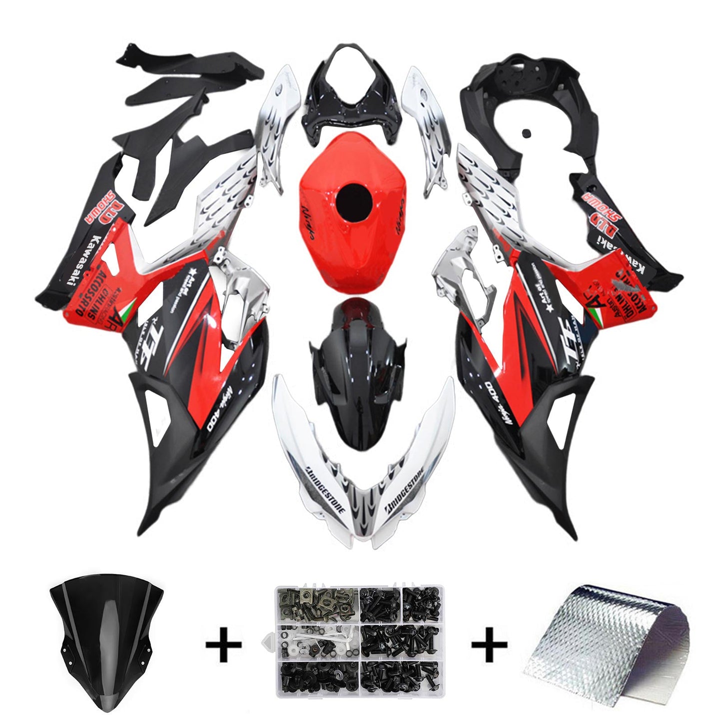 Amotopart Kawasaki EX400 Ninja400 2018-2023 Kit Carenatura Carrozzeria Plastica ABS