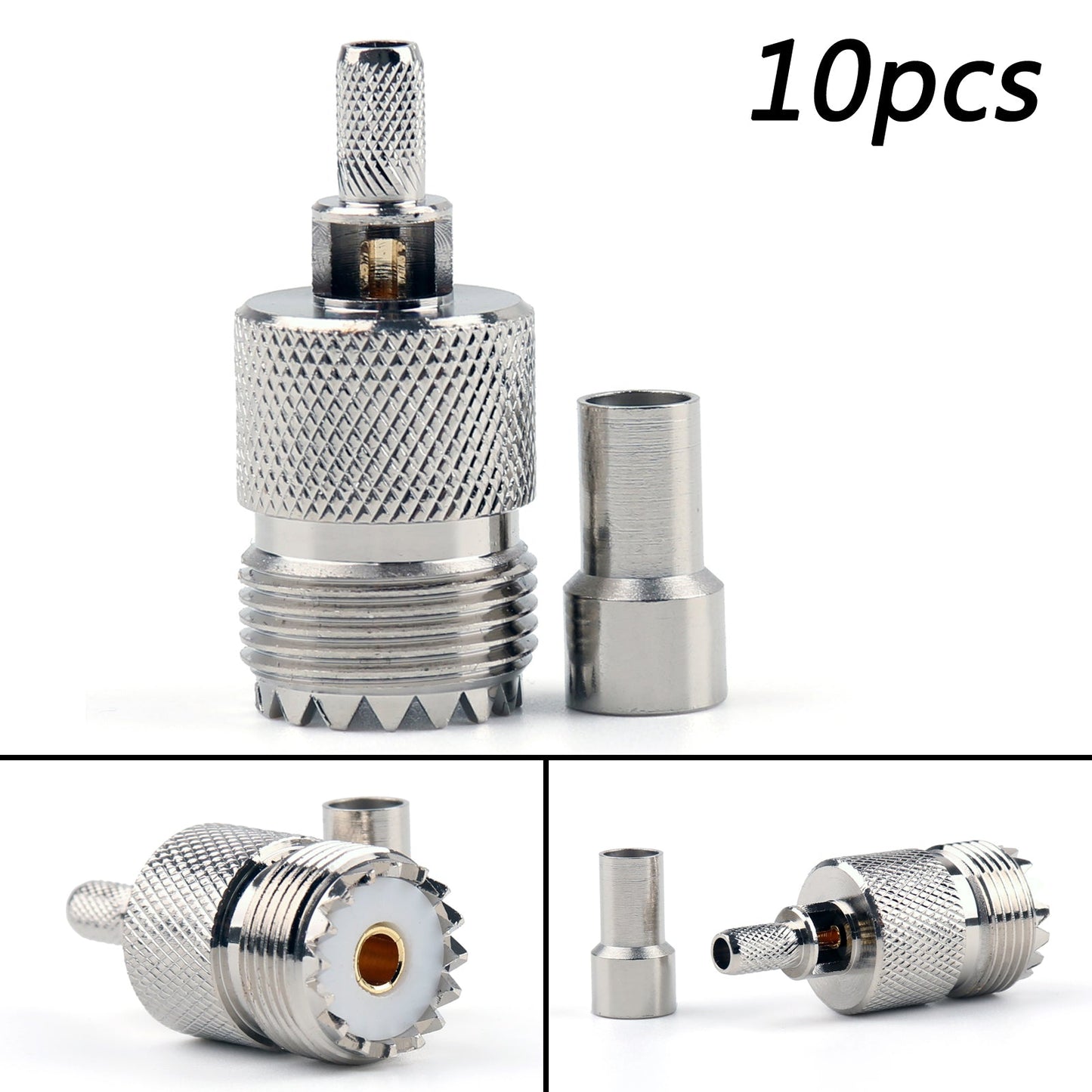 10Pcs Connettore UHF Femmina SO239 Jack Finestra A Crimpare RG58 RG142 LMR195 RG400 Cavo