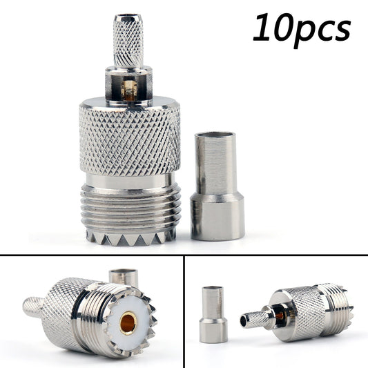 10Pcs Connettore UHF Femmina SO239 Jack Finestra A Crimpare RG58 RG142 LMR195 RG400 Cavo