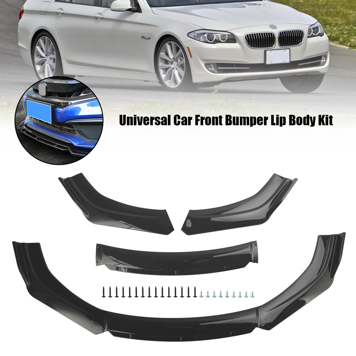 4 pezzi protezione diffusore splitter kit corpo labbro paraurti anteriore universale per auto nero