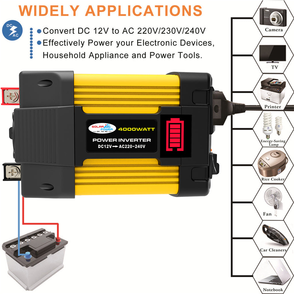 Inverter a onda sinusoidale pura da 4000 W con display a LED DC 12V a AC 220V Inverter