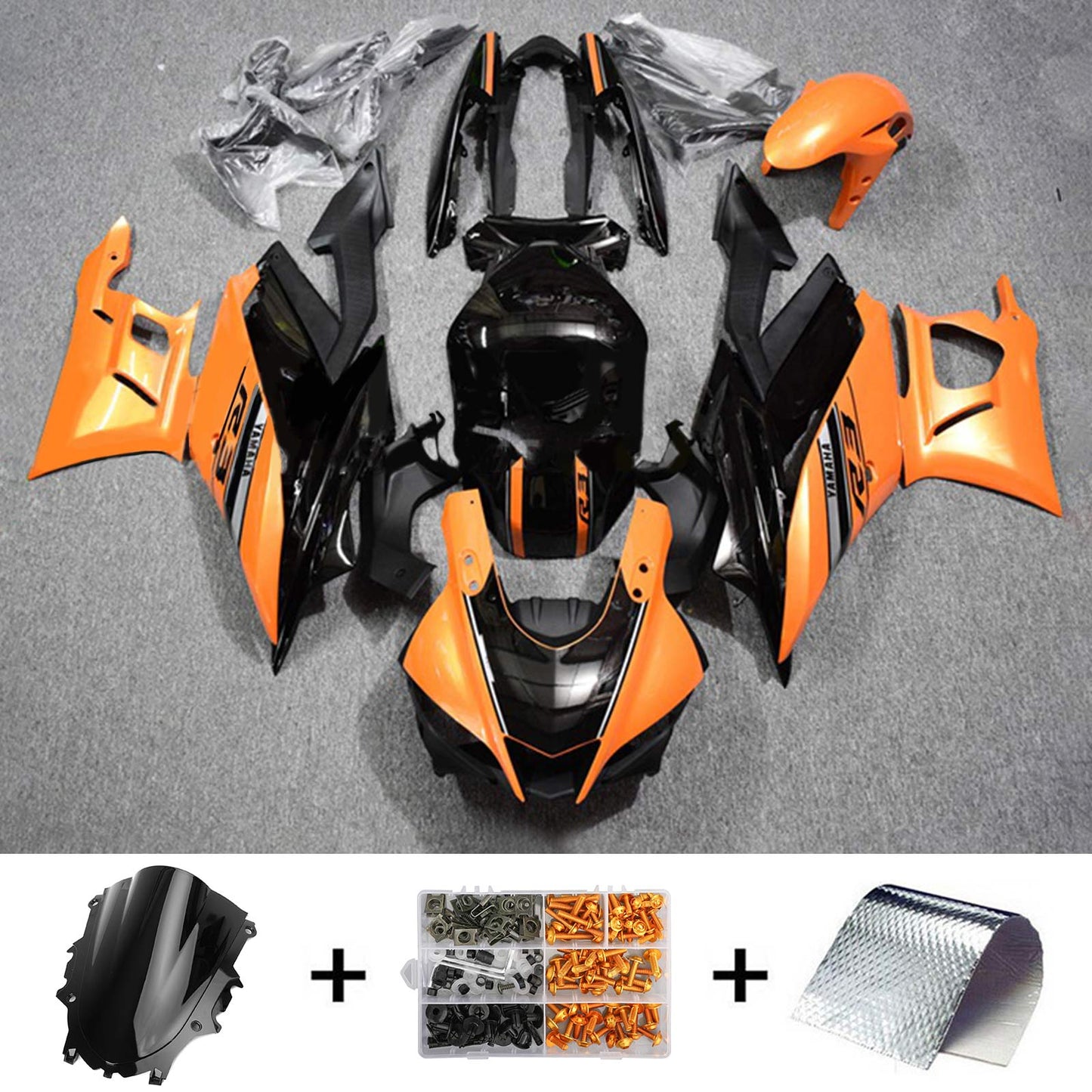 Amotopart Yamaha 2019-2021 YZF R3/YZF R25 Kit di rivestimento nero arancione