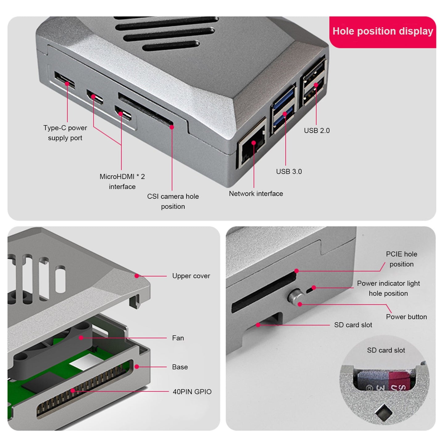 Scatola protettiva Silver Shadow Shell Raspberry pi5 Ventola di controllo della velocità in materiale ABS