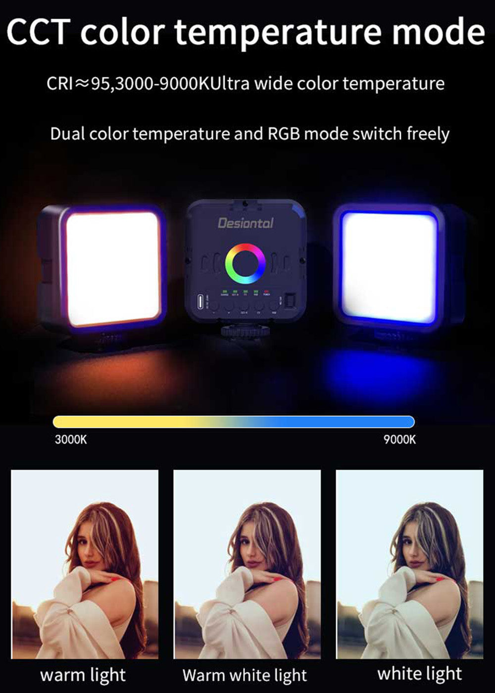 Pocket RGB Full Colour 3000-9000K LED Video Light Photography Fill Lamp VLog