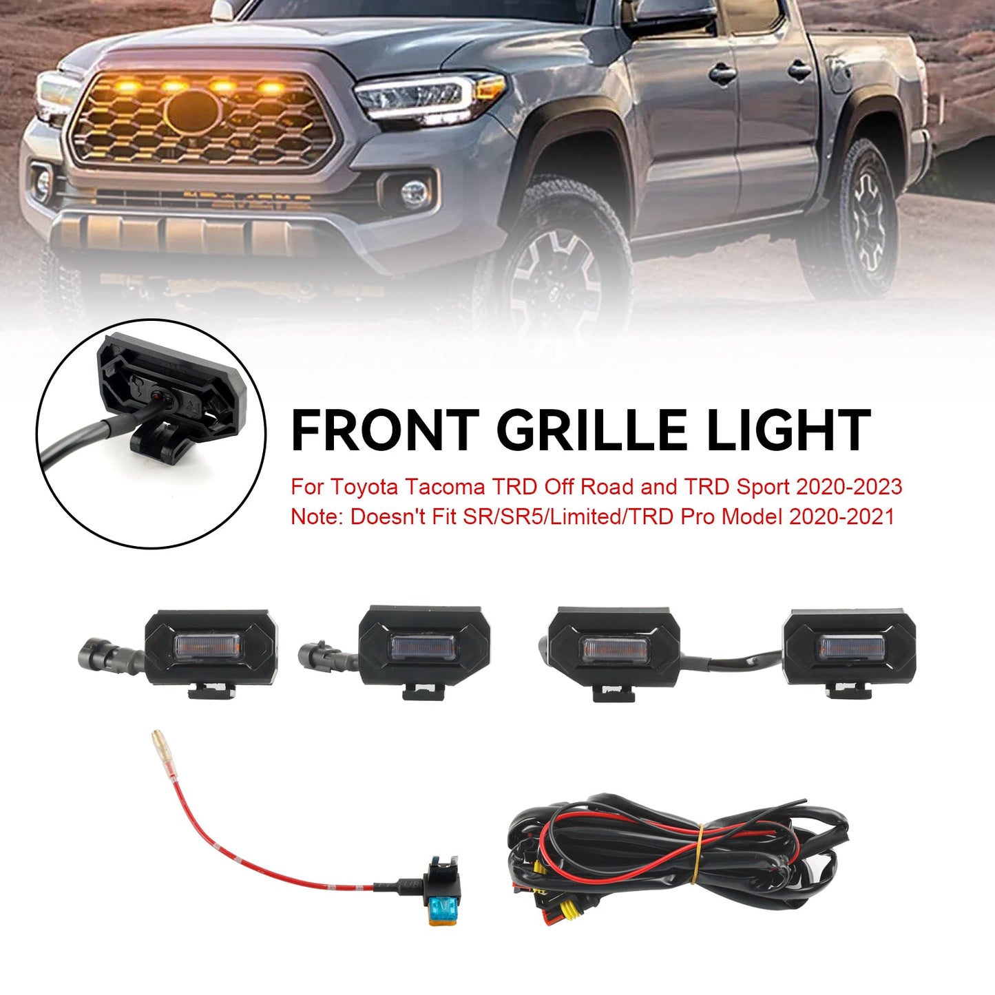 Luci della griglia a LED da 4 pezzi adatte per Toyota Tacoma TRD Off Road e TRD Sport 2020-2023