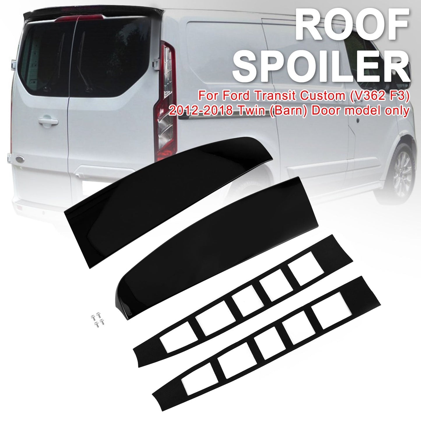 Ford Transit Custom 2012-2023 Spoiler sul tetto con doppia porta del fienile posteriore nero lucido