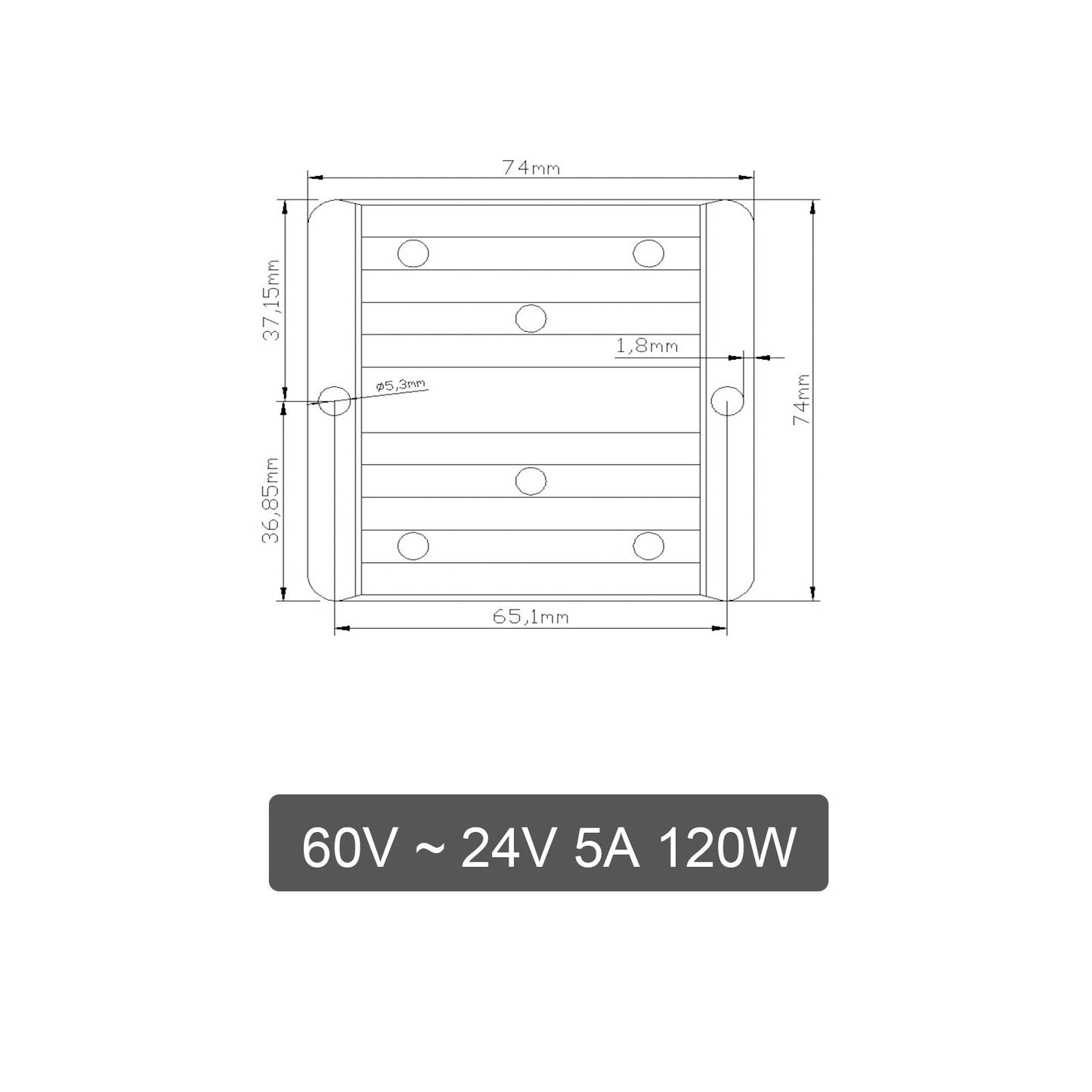 Regolatore del convertitore di alimentazione CC/CC step-down da 60 V a 24 V 5 A Impermeabile