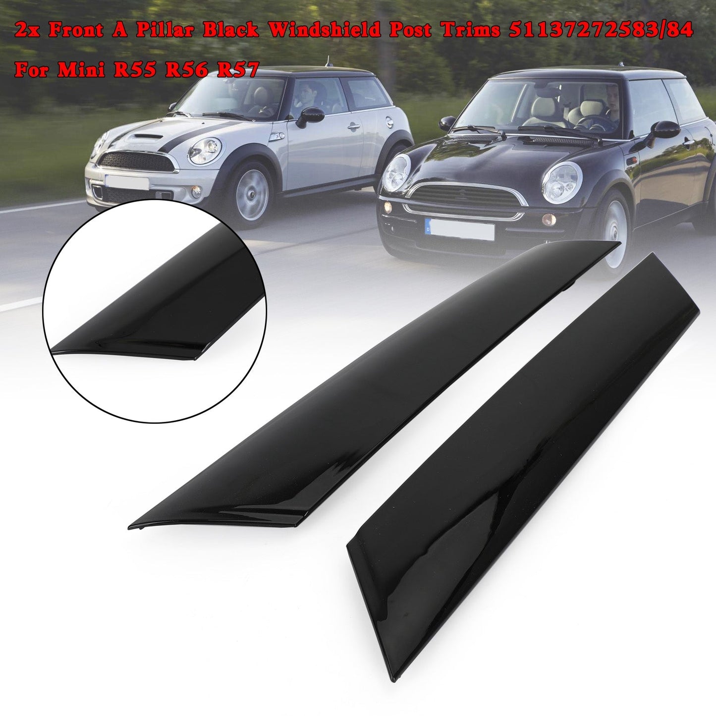 Mini R55 R56 2 x montante anteriore nero per parabrezza 51137272583/84