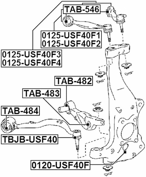 2007-2016 Lexus LS460 2WD 4x2 RWD SOLO 2 X Giunto sferico perno fuso inferiore anteriore 0120-USF40F 43201-59045