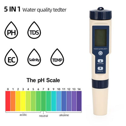 Strumento di test del misuratore di qualità dell'acqua digitale 5in1 PH/TDS/EC/Salinità/Temperatura