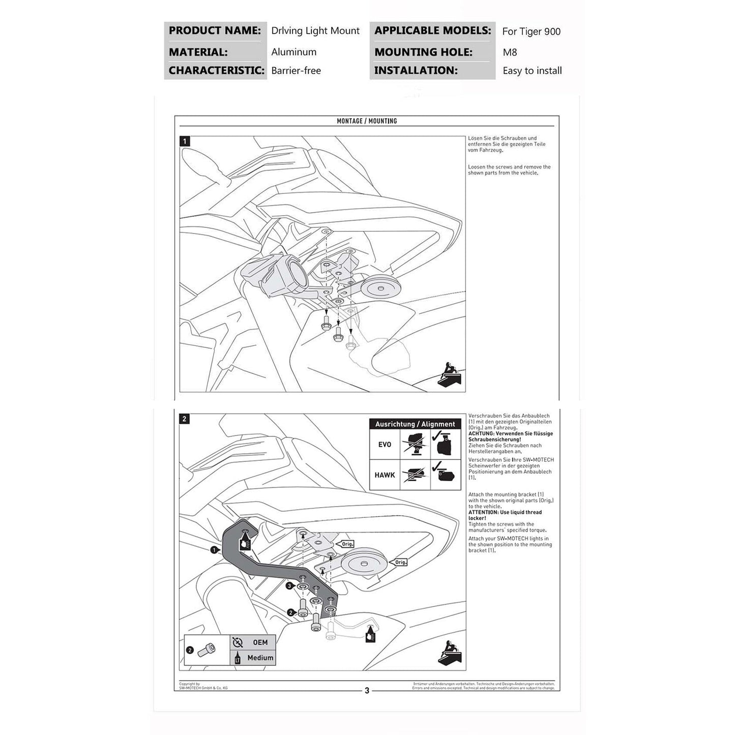 Staffa per faretti da rally per fendinebbia per moto per TIGER 900 Tiger 900 GT Rally Pro Generico