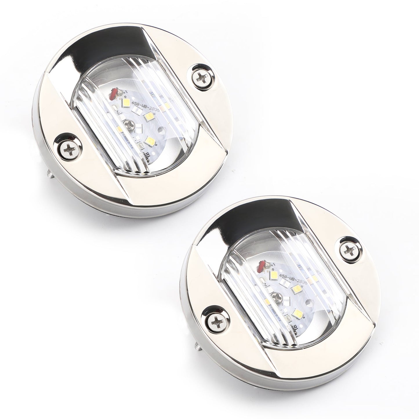 2PCS LED Marine Boat Yacht Specchio di poppa Cromo Ancora Luce di poppa Rotonda 2835-SMD 12V