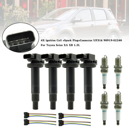 2000-2005 Toyota Echo 1.5L L4 4X Bobina di accensione + Candela + Connettore UF316 90919-02240 9008019021 Fedex Express