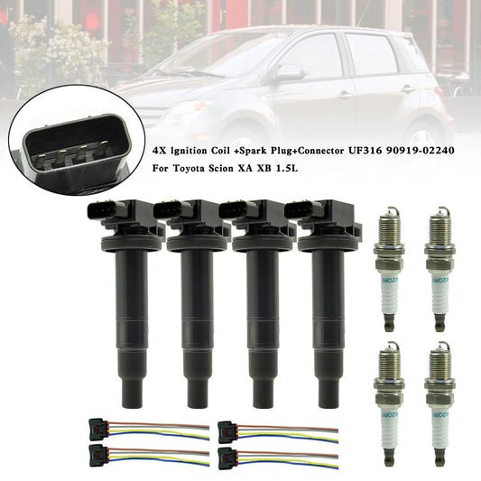 2000-2005 Toyota Echo 1.5L L4 4X Bobina di accensione + Candela + Connettore UF316 90919-02240 9008019021 Fedex Express