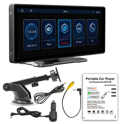 Lettore MP5 per auto FM con radio stereo Bluetooth wireless Carplay da 10,26 pollici + fotocamera a 4 LED