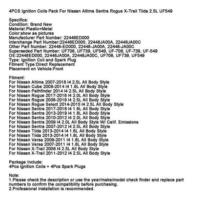 2013-2014 Nissan Tiida l4 1.6L 1.8L Bobine di accensione Confezione UF549 4 PZ