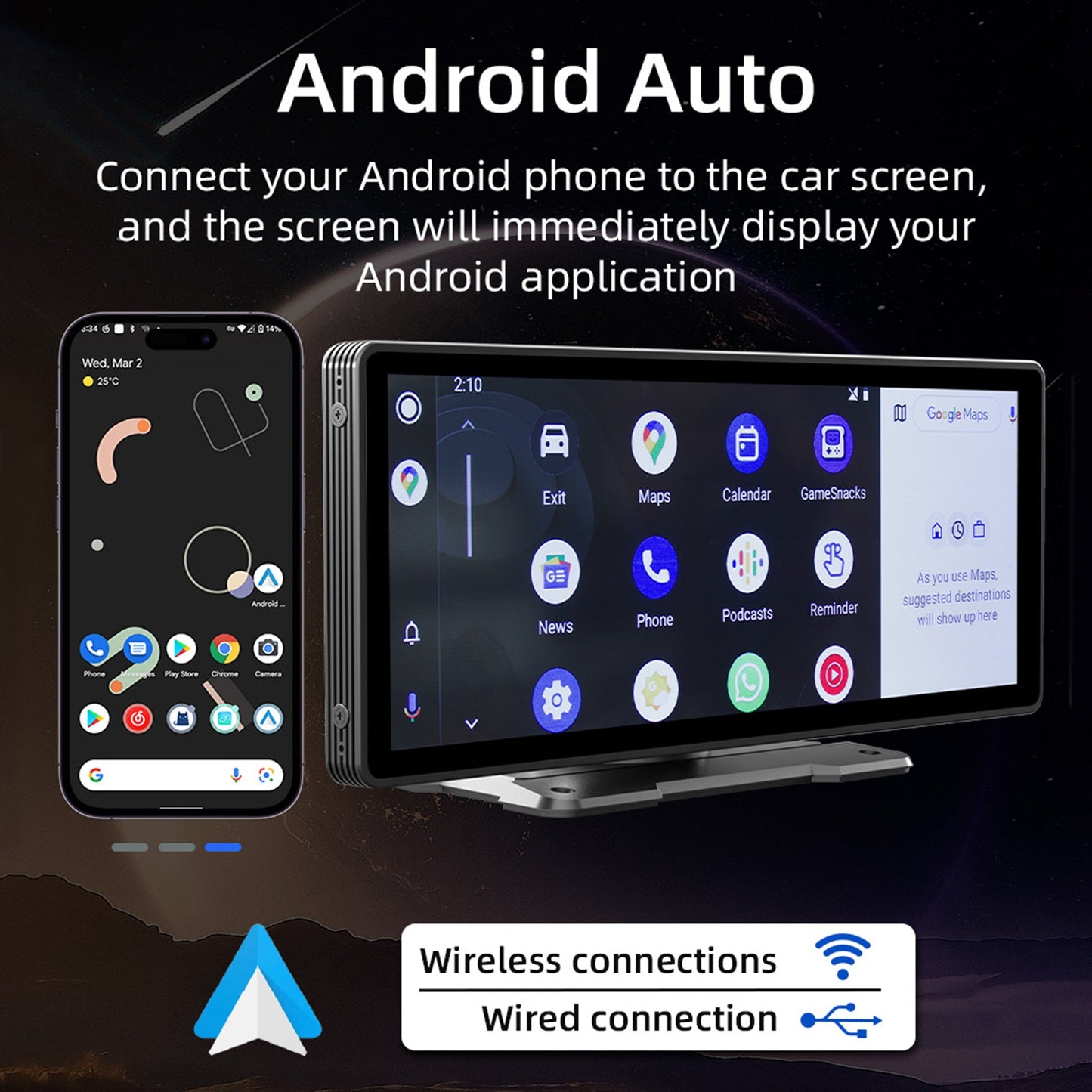 Lettore MP5 per auto FM con radio stereo Bluetooth wireless Carplay da 10,26 pollici + fotocamera a 4 LED