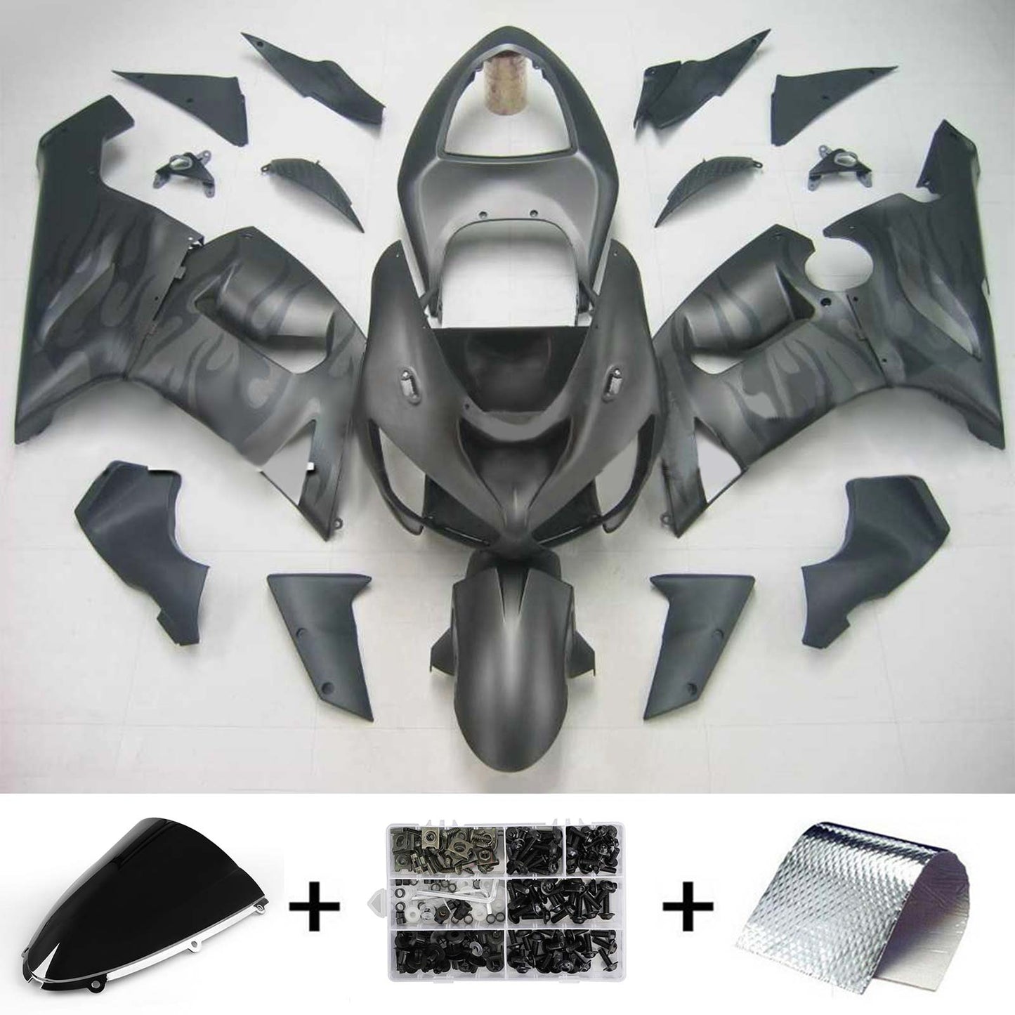 Amotopart Kawasaki 2005-2006 ZX6R 636 Kit di rivestimento per grano nero