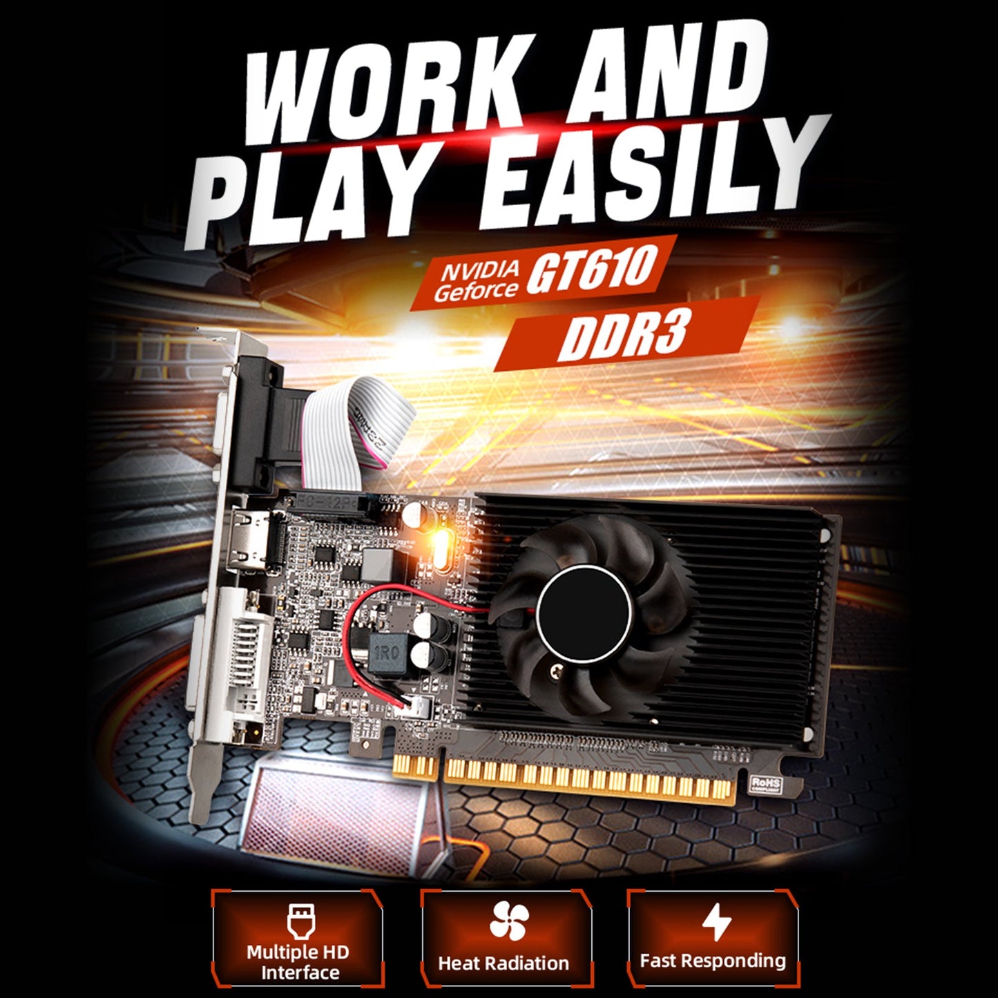GT610 Scheda grafica indipendente da 1 GB Computer VGA con memoria DDR3 a telaio piccolo