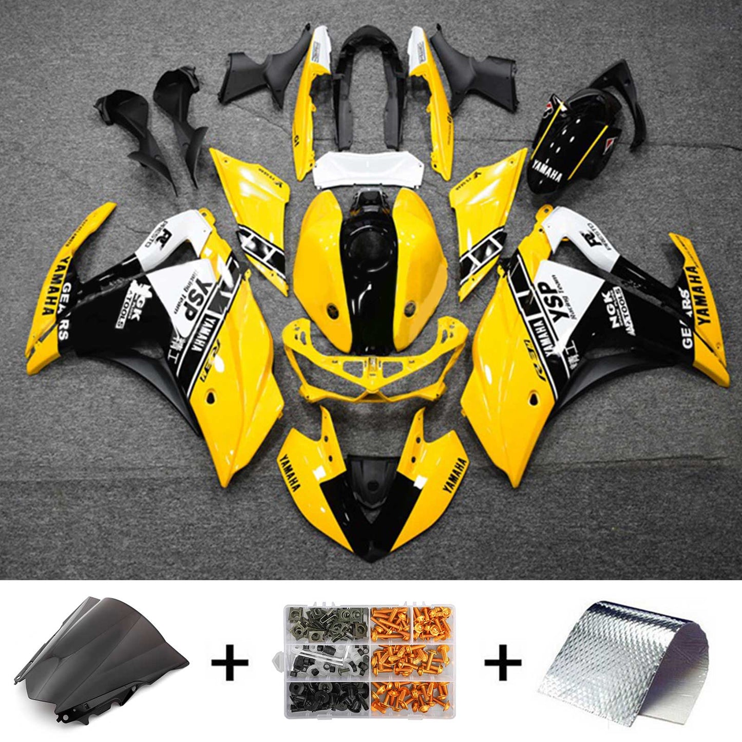 Kit di vendita Amotopart Yamaha 2014-2018 YZF R3 e 2015-2017 YZF R25 Kit di rivestimento nero giallo