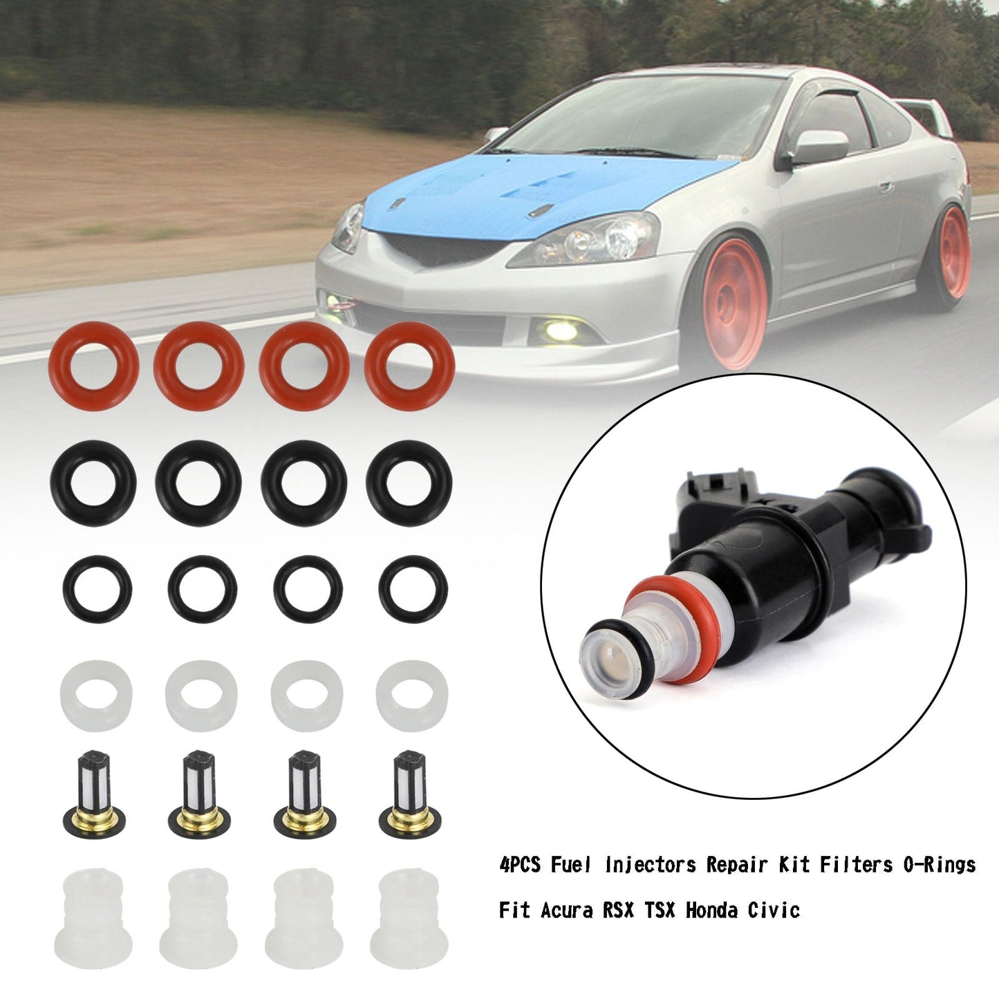 4 pezzi kit di riparazione iniettori carburante filtri O-ring per Acura RSX TSX Honda Civic generico