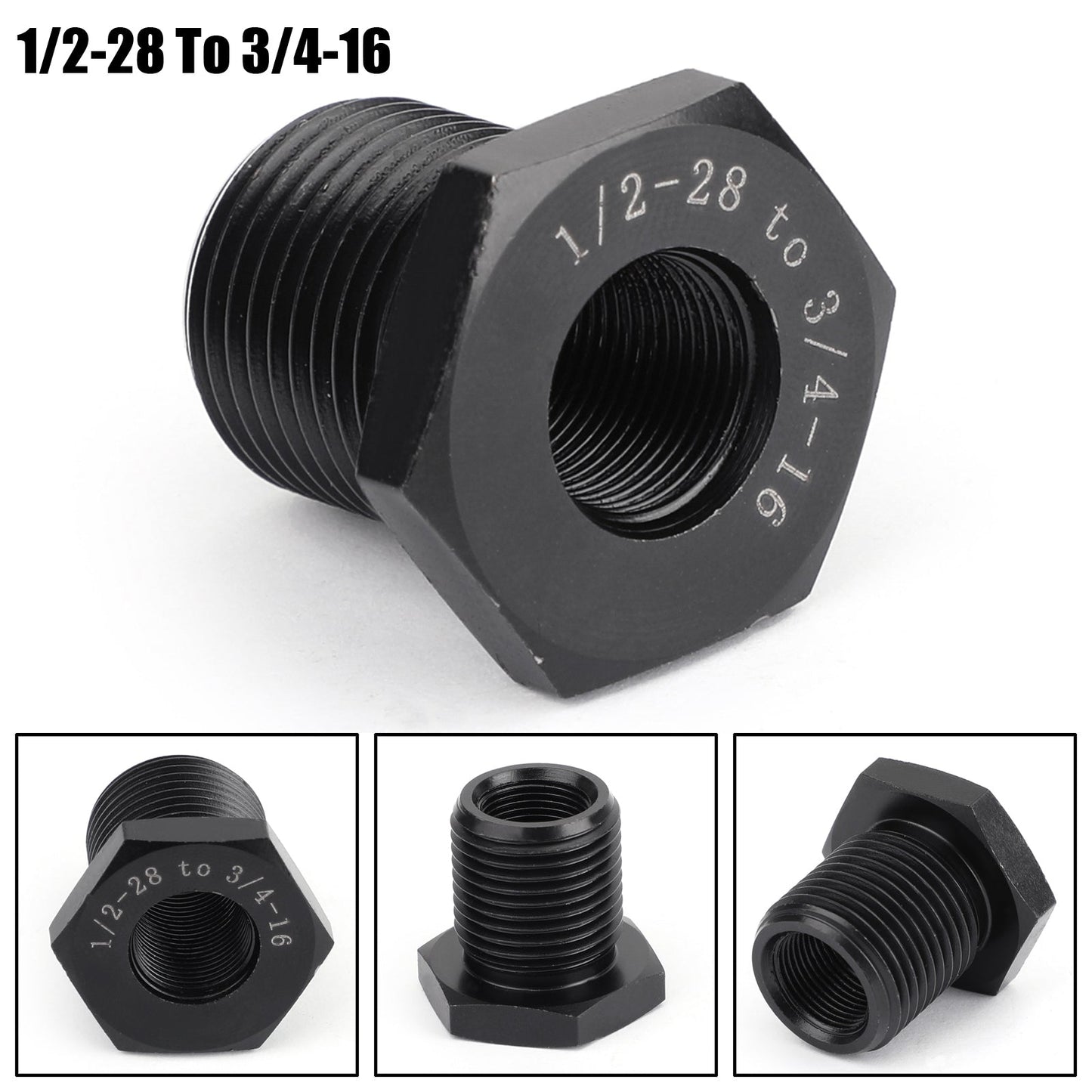 3PCS 1/2-28 a 3/4-16, 13/16-16, 3/4 NPT Filettatura Adattatori Filtro Olio Nero Nuovo