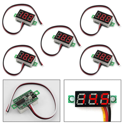 5x Mini DC 0-30V LED rosso Pannello voltmetro a 3 display digitale calibrabile