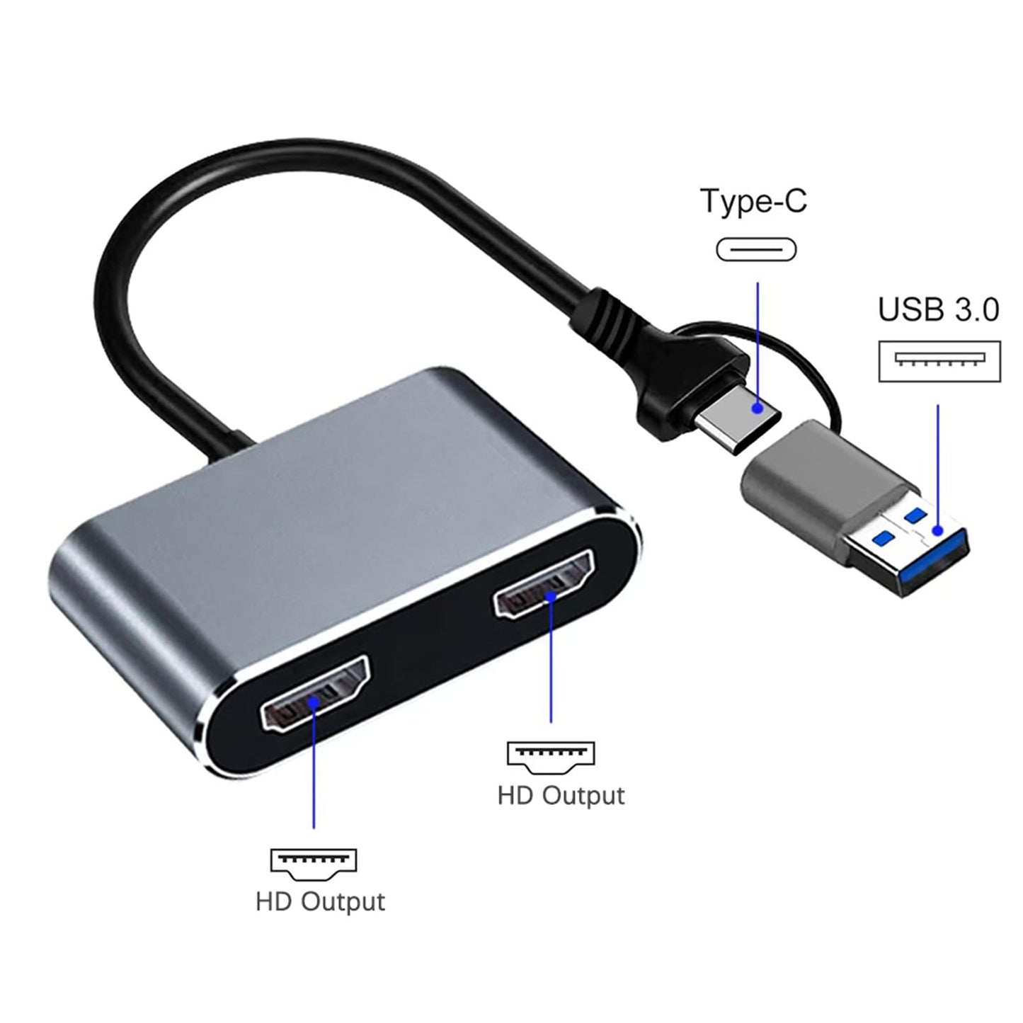 Notebook convertitore USB 3.0 da tipo C a doppio HD 1080P con stessa estensione del display dello schermo