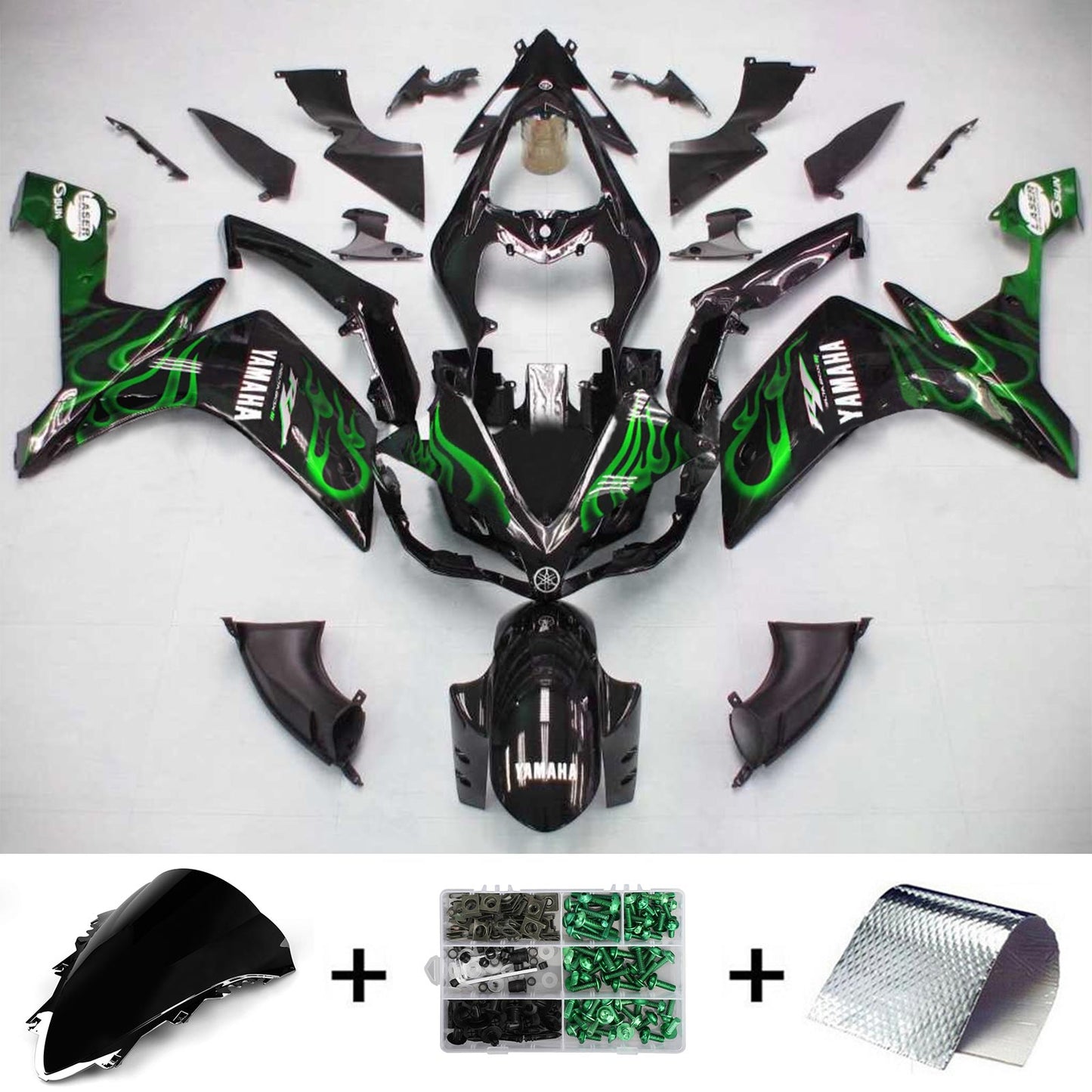 Amotopart Yamaha YZF 1000 R1 2007-2008 Kit di paura nero verde